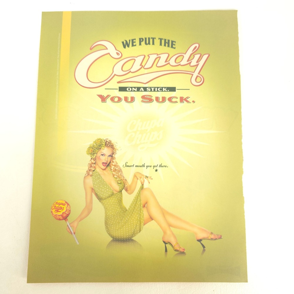 Chupa Chups Print Ad Y2K Pinup Woman Lollipop Candy Wall Art Kitchen Decor Promo